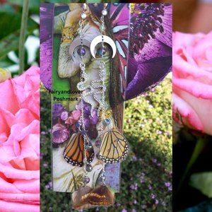 Fairy Real butterfly wing crystal earrings, witchy moon snake earrings gift